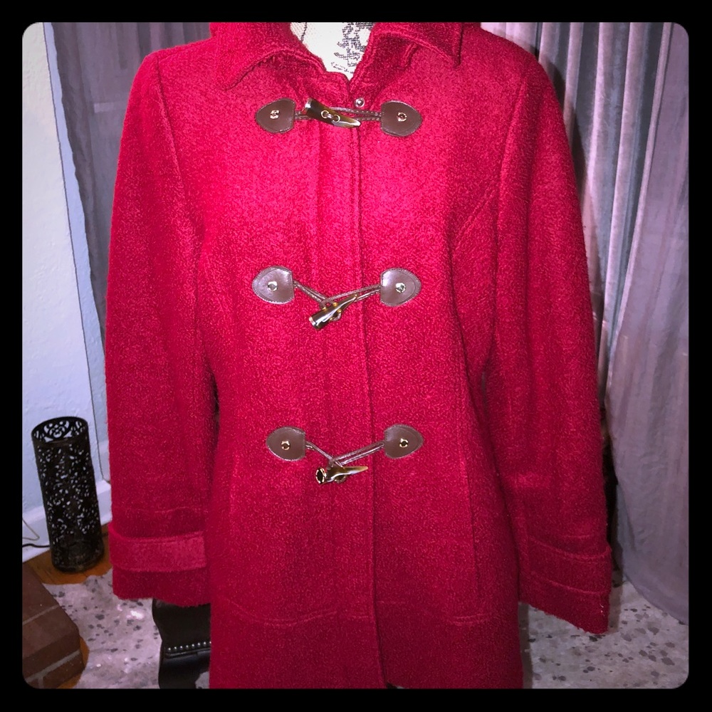 Calvin Klein red apple coat with removable hood